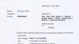 Caption : Surat undangan Bupati Bener Meriah kepada Pejabat di lingkungan Pemerintahan Bener Meriah untuk menghadiri pelantikan (16/07/25)
