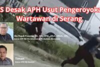 Caption: Foto saat kejadian pengeroyokan wartawan di Serang Banteng, Kamis (21/08/2025); Insert Foto: Ketua DPP PJS Div Advokasi dan Pembelaan Wartawan serta, Ketua DPD PJS Banten.