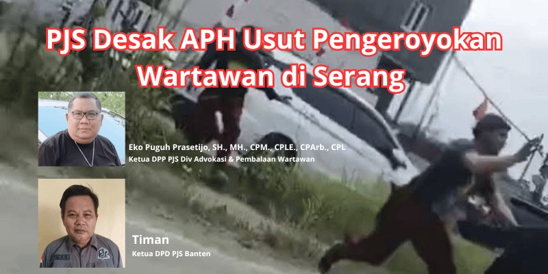 Caption: Foto saat kejadian pengeroyokan wartawan di Serang Banteng, Kamis (21/08/2025); Insert Foto: Ketua DPP PJS Div Advokasi dan Pembelaan Wartawan serta, Ketua DPD PJS Banten.