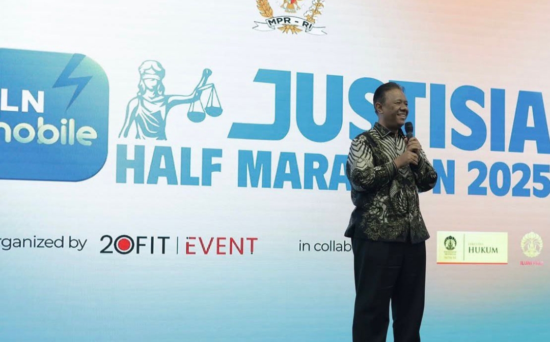Dir LHC PLN Yusuf Didi Setiarto saat menyampaikan kata sambutan di launching even Justisia Half Marathon 2025 di Gedung DPR MPR yang disponsori PLN/foto: ist