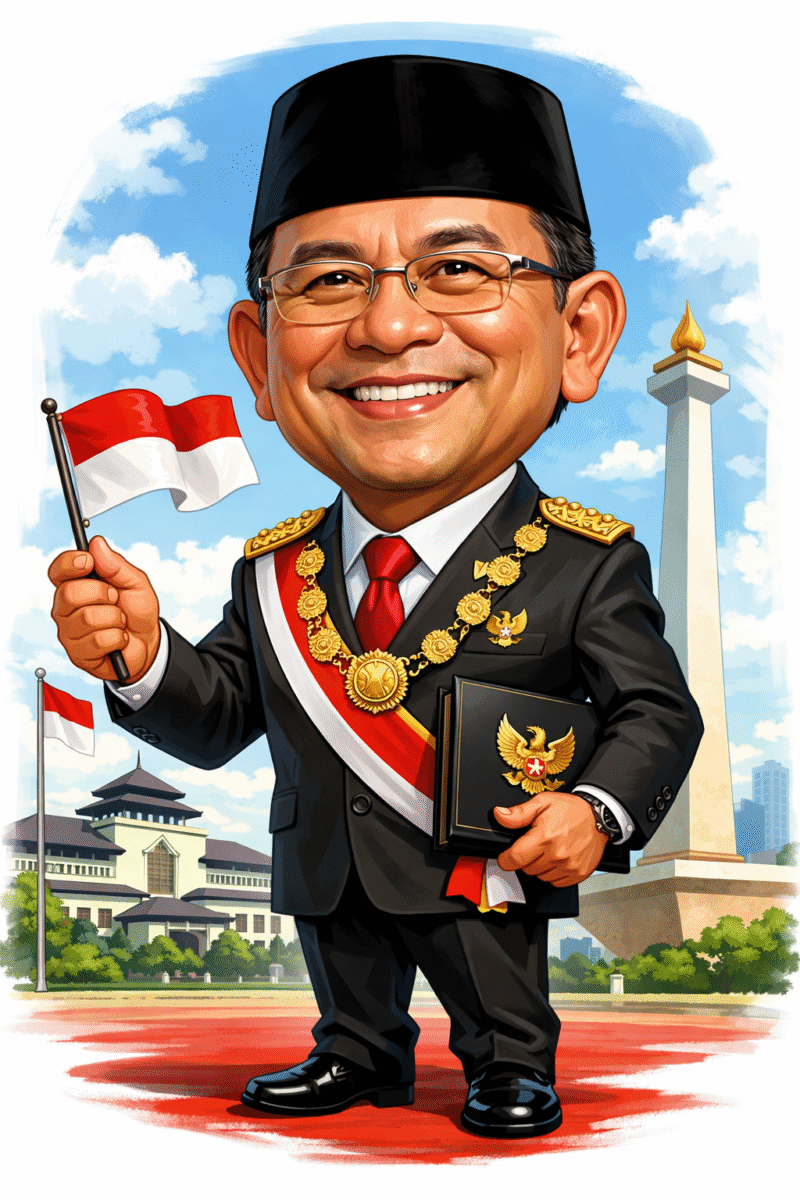 Caption : ilustrasi dengan karikatur seorang pemimpin yang berpenampilan rapi, bersih dan sempurna