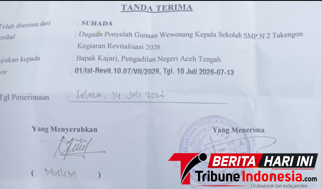 Tanda terima laporan Suhada ke Kejaksaan Negri Takengon (Dok.ist) 