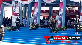 ‎Momen Saat Laporan Komandan Upacara, AKP Dwi Dea Anggraini, S.Tr.K., S.I.K., M.H., Kepada Inspektur Upacara, Walikota Bitung, Hengky Honandar S.E., (Ft. talia)
