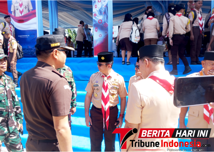 Dansatrol Kodaeral VIII, Kolonel Laut (P) Marvill Marfel Frits E.D., S.E., M.Tr.Hanla., CHRMP. Usai Apel Besar Pramuka bersama jajaran Forkopimda Bitung. (Ft. talia)