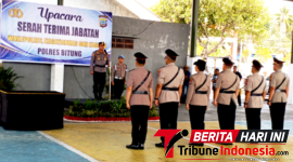 Kapolres Bitung, AKBP Arie Sulistyo Nugroho, S.I.K., M.H., Saat Memimpin Upacara Sertijab. (Ft. talia)